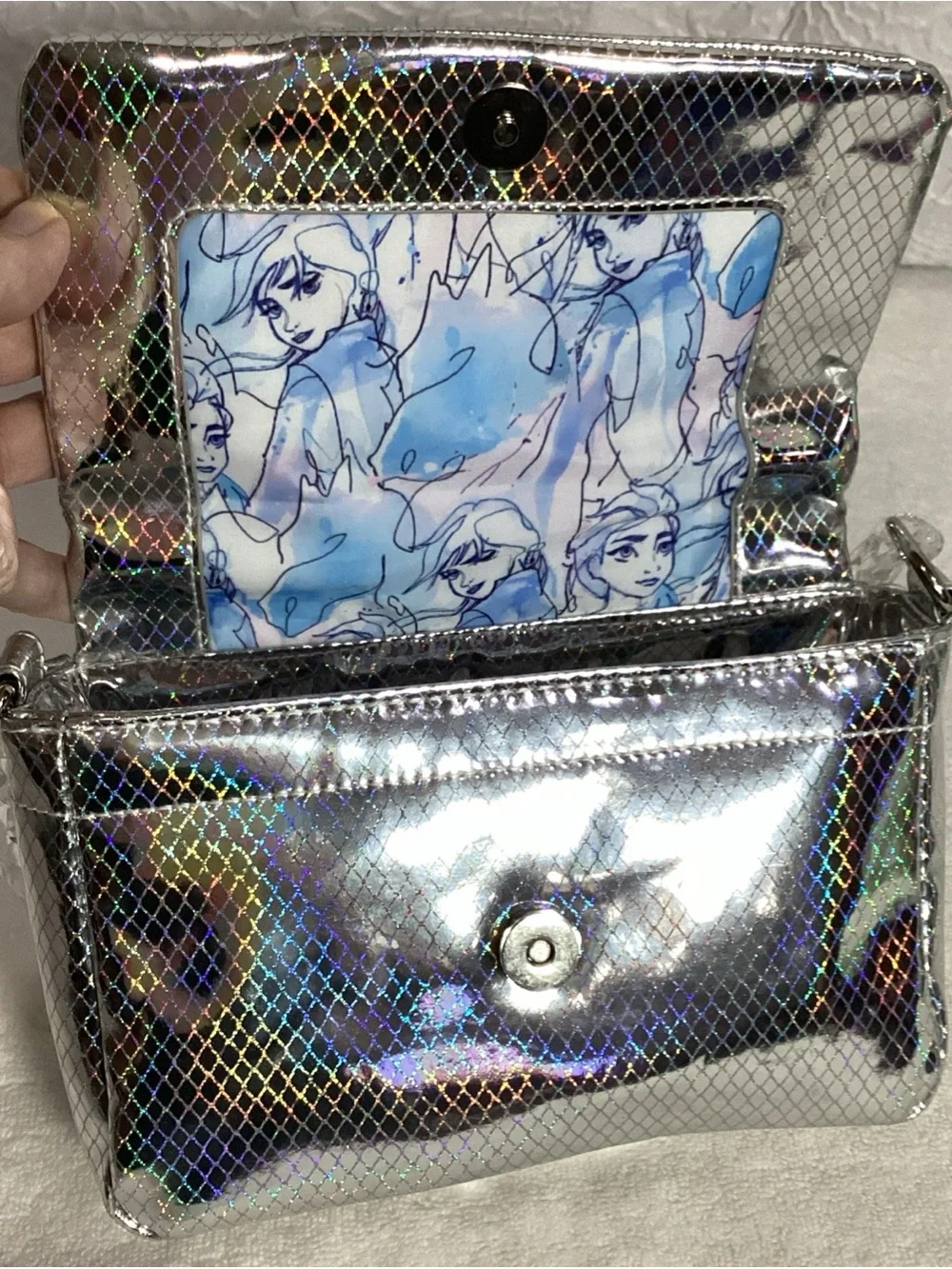 Disney Store Silver Reflective FROZEN Elsa Shoulder Bag EUC Holographic Cute